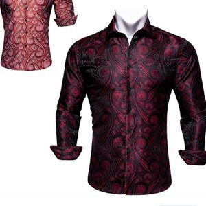 NWT Barry Wang men’s shirt. Black/red paisley. Size Med NWT